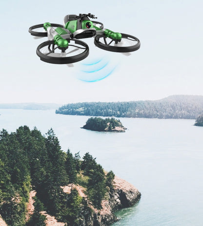 WiFi FPV RC-Drohne für Motorrad, 2-in-1, faltbare Hubschrauberkamera, 0,3 MP, Höhenhaltung, RC-Quadcopter, Motorraddrohne, 2-in-1-Drohne