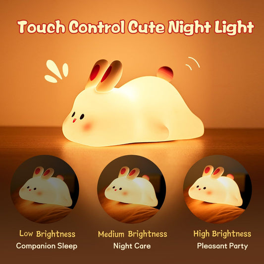 Niedliches LED-Nachtlicht mit Berührungssensor, Cartoon-Nachtlichter für Kinder, großes Kaninchengesicht, Silikon-Nachtlicht, Weihnachtsgeschenk, Nachttischlampe, Heimdekoration