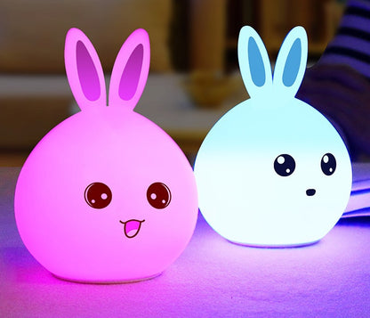 Simpatiche luci notturne per animali, conigli, lampade da notte, sensore tattile, luci colorate a LED in silicone