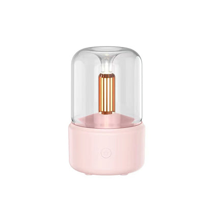 Umidificatore leggero d'atmosfera Diffusore di aromi a lume di candela Umidificatore portatile elettrico USB da 120 ml Fogger per nebulizzazione fredda 8-12 ore con luce notturna a LED