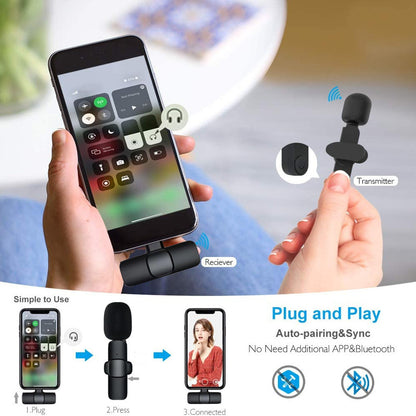 Microfono Lavalier wireless Mini microfono portatile per registrazione audio video per I Phone Android Batteria a lunga durata Giochi di trasmissione in diretta 