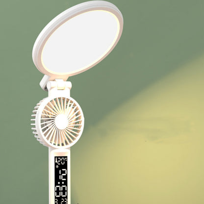 Lampada da tavolo con orologio a LED Lampada da scrivania dimmerabile ricaricabile tramite USB Lampada da ventilatore a LED plug-in Luce notturna da lettura per protezione degli occhi pieghevole